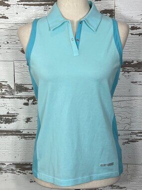 BURBERRY GOLF Sleeveless Polo Top Aqua Blue Sz M NWT
